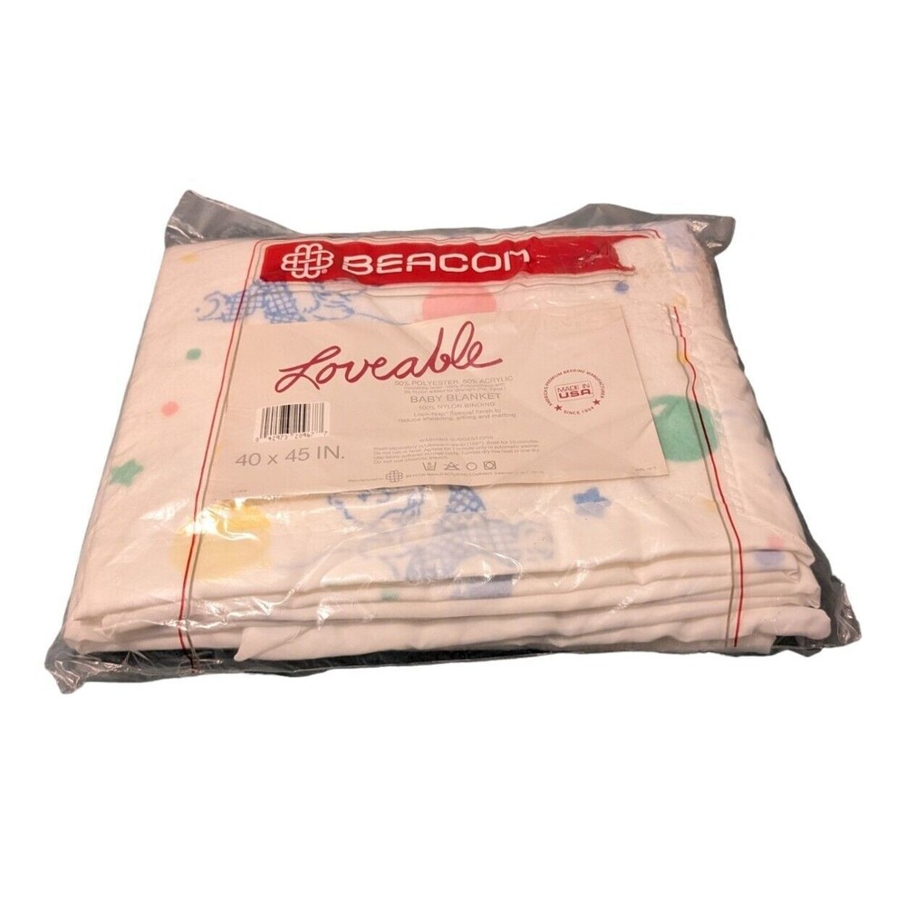 Beacon Baby Blanket Loveable Balloons & Bears 40”x45” Polyester Made In USA VTG